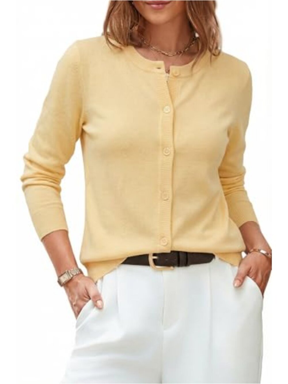 Wool Blend Lightweight Cardigan Sweater Business Casual Crew Neck Long Sleeve